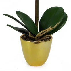 Leaf 48cm Golden Orchid Artificial - Yellow With Gold Pot -HOMCO Garden Shop 48cm golden orchid artificial yellow with gold pot5060950400935 04c MP