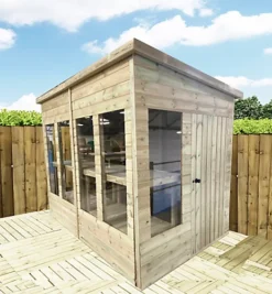 8 X 5 Pressure Treated Wooden T&G Pent Potting Greenhouse + Bench (8' X 5' / 8ft X 5ft) -HOMCO Garden Shop 8 x 5 pressure treated wooden t g pent potting greenhouse bench 8 x 5 8ft x 5ft 0792273861821 03c MP