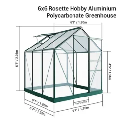 BillyOh Rosette Hobby Aluminium Polycarbonate Greenhouse - 6x6 Green -HOMCO Garden Shop billyoh rosette hobby aluminium polycarbonate greenhouse 6x6 green5055715919463 06c MP