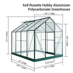 BillyOh Rosette Hobby Aluminium Polycarbonate Greenhouse - 6x8 Green -HOMCO Garden Shop billyoh rosette hobby aluminium polycarbonate greenhouse 6x8 green5055715919487 06c MP