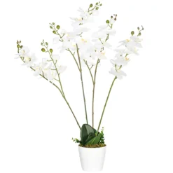 HOMCOM Artificial Flowers Potted White Orchid Plant For Table Home Decor -HOMCO Garden Shop homcom artificial flowers potted white orchid plant for table home decor5056602933043 02c MP