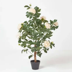 Homescapes Peach Artificial Peony Tree In Black Pot, 100 Cm Tall