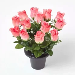 Homescapes Set Of 3 Rosebuds With Gypsohila In Grave Vase -HOMCO Garden Shop homescapes set of 3 rosebuds with gypsohila in grave vase5056280725916 03c MP