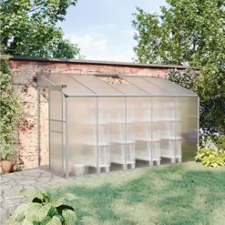 Livingandhome 10 X 4 Ft Lean To Polycarbonate Greenhouse With Sliding Door And Window -HOMCO Garden Shop livingandhome 10 x 4 ft lean to polycarbonate greenhouse with sliding door and window0735940255424 02c MP