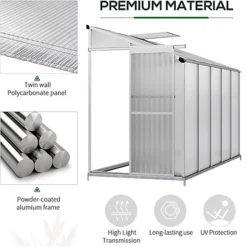 Livingandhome 10 X 4 Ft Lean To Polycarbonate Greenhouse With Window Opening And Base -HOMCO Garden Shop livingandhome 10 x 4 ft lean to polycarbonate greenhouse with window opening and base0735940255417 03c MP