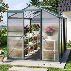 Livingandhome 10 X 6 Ft Polycarbonate Greenhouse Aluminium Frame Garden Green House With Base Foundation,Green -HOMCO Garden Shop livingandhome 10 x 6 ft polycarbonate greenhouse aluminium frame garden green house with base foundation green0735940226172 03c MP