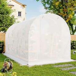 Livingandhome 13 X 6 Ft White Outdoor Outdoor Walk In Tunnel Steel Frame Greenhouse With Roll Up Door Windows -HOMCO Garden Shop livingandhome 13 x 6 ft white outdoor outdoor walk in tunnel steel frame greenhouse with roll up door windows0670586480369 02c MP