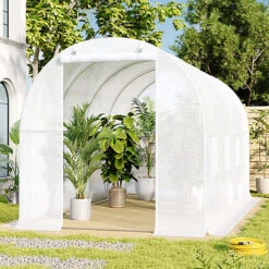 Livingandhome 13 X 6 Ft White Outdoor Outdoor Walk In Tunnel Steel Frame Greenhouse With Roll Up Door Windows -HOMCO Garden Shop livingandhome 13 x 6 ft white outdoor outdoor walk in tunnel steel frame greenhouse with roll up door windows0670586480369 03c MP