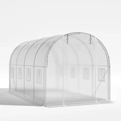 Livingandhome 13 X 6 Ft White Outdoor Outdoor Walk In Tunnel Steel Frame Greenhouse With Roll Up Door Windows -HOMCO Garden Shop livingandhome 13 x 6 ft white outdoor outdoor walk in tunnel steel frame greenhouse with roll up door windows0670586480369 04c MP