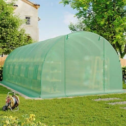 Livingandhome 19 X 10 Ft Green Outdoor Walk In Tunnel Steel Frame Greenhouse With Roll Up Door Windows -HOMCO Garden Shop livingandhome 19 x 10 ft green outdoor walk in tunnel steel frame greenhouse with roll up door windows0670586480352 02c MP