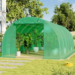 Livingandhome 19 X 10 Ft Green Outdoor Walk In Tunnel Steel Frame Greenhouse With Roll Up Door Windows -HOMCO Garden Shop livingandhome 19 x 10 ft green outdoor walk in tunnel steel frame greenhouse with roll up door windows0670586480352 03c MP