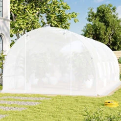 Livingandhome 19 X 10 Ft White Outdoor Walk In Tunnel Steel Frame Greenhouse With Roll Up Door Windows -HOMCO Garden Shop livingandhome 19 x 10 ft white outdoor walk in tunnel steel frame greenhouse with roll up door windows0670586480376 02c MP