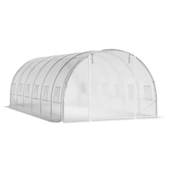 Livingandhome 19 X 10 Ft White Outdoor Walk In Tunnel Steel Frame Greenhouse With Roll Up Door Windows -HOMCO Garden Shop livingandhome 19 x 10 ft white outdoor walk in tunnel steel frame greenhouse with roll up door windows0670586480376 04c MP