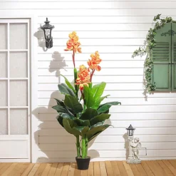Livingandhome 3 Trunks Artificial Canna Lily Flower Tree House Plant Indoor Plant In Black Plant 165 Cm -HOMCO Garden Shop livingandhome 3 trunks artificial canna lily flower tree house plant indoor plant in black plant 165 cm0735940251358 02c MP