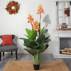 Livingandhome 3 Trunks Artificial Canna Lily Flower Tree House Plant Indoor Plant In Black Plant 165 Cm -HOMCO Garden Shop livingandhome 3 trunks artificial canna lily flower tree house plant indoor plant in black plant 165 cm0735940251358 03c MP
