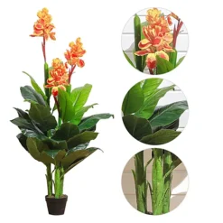 Livingandhome 3 Trunks Artificial Canna Lily Flower Tree House Plant Indoor Plant In Black Plant 165 Cm -HOMCO Garden Shop livingandhome 3 trunks artificial canna lily flower tree house plant indoor plant in black plant 165 cm0735940251358 04c MP