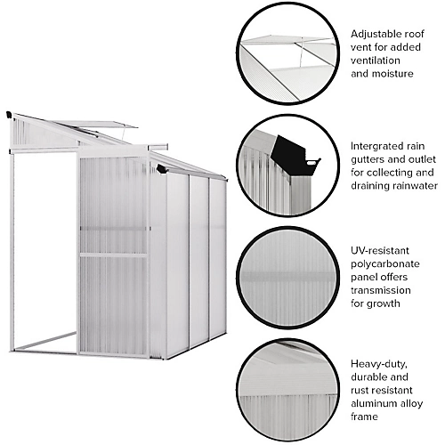 Livingandhome 6 X 4 Ft Lean To Polycarbonate Greenhouse With Window Opening 5 Livingandhome 6 X 4 Ft Lean To Polycarbonate Greenhouse With Window Opening - Image 3