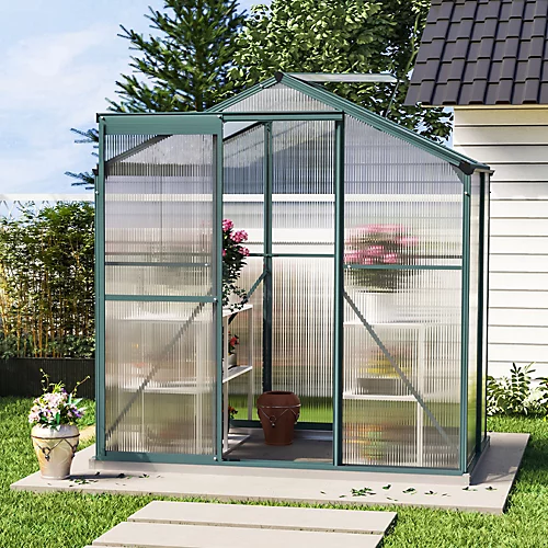Livingandhome 6 X 4 Ft Polycarbonate Greenhouse Aluminium Frame Garden Green House With Base Foundation,Green 3 Livingandhome 6 X 4 Ft Polycarbonate Greenhouse Aluminium Frame Garden Green House With Base Foundation,Green
