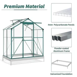 Livingandhome 6 X 4 Ft Polycarbonate Greenhouse Aluminium Frame Garden Green House With Base Foundation,Green 8 Livingandhome 6 X 4 Ft Polycarbonate Greenhouse Aluminium Frame Garden Green House With Base Foundation,Green -HOMCO Garden Shop livingandhome 6 x 4 ft polycarbonate greenhouse aluminium frame garden green house with base foundation green0735940226233 03c MP