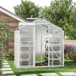 Livingandhome 6 X 4 Ft Polycarbonate Greenhouse Aluminium Frame Garden Green House With Base Foundation,Silver -HOMCO Garden Shop livingandhome 6 x 4 ft polycarbonate greenhouse aluminium frame garden green house with base foundation silver0735940226134 02c MP