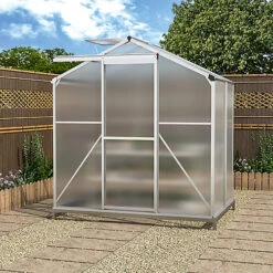 Livingandhome 6 X 4 Ft Polycarbonate Greenhouse Aluminium Frame Garden Green House With Base Foundation,Silver -HOMCO Garden Shop livingandhome 6 x 4 ft polycarbonate greenhouse aluminium frame garden green house with base foundation silver0735940226134 03c MP