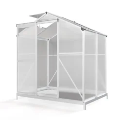 Livingandhome 6 X 4 Ft Polycarbonate Greenhouse Aluminium Frame Garden Green House With Base Foundation,Silver -HOMCO Garden Shop livingandhome 6 x 4 ft polycarbonate greenhouse aluminium frame garden green house with base foundation silver0735940226134 04c MP