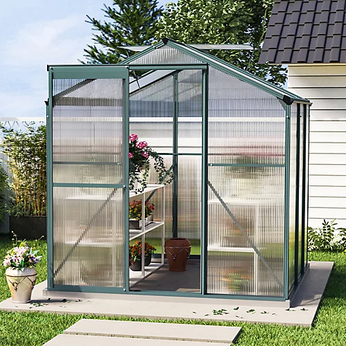 Livingandhome 6 X 6 Ft Polycarbonate Greenhouse Aluminium Frame Garden Green House,Green 3 Livingandhome 6 X 6 Ft Polycarbonate Greenhouse Aluminium Frame Garden Green House,Green