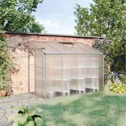 Livingandhome 8 X 4 Ft Lean To Polycarbonate Greenhouse With Sliding Door And Window -HOMCO Garden Shop livingandhome 8 x 4 ft lean to polycarbonate greenhouse with sliding door and window0735940255448 02c MP