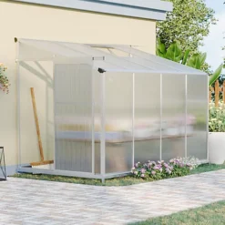 Livingandhome 8 X 4 Ft Lean To Polycarbonate Greenhouse With Window Opening And Base