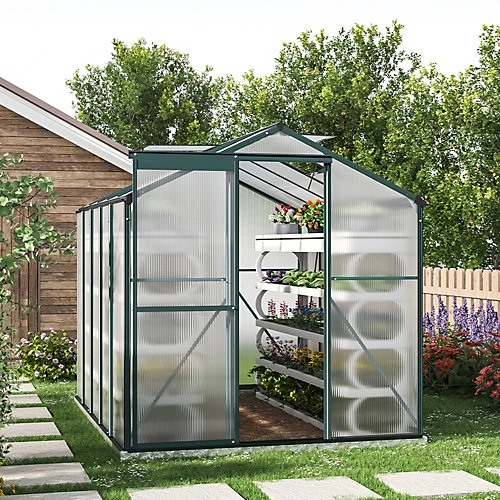 Livingandhome 8 X 6 Ft Polycarbonate Greenhouse Aluminium Frame Garden Green House With Base Foundation,Green 3 Livingandhome 8 X 6 Ft Polycarbonate Greenhouse Aluminium Frame Garden Green House With Base Foundation,Green