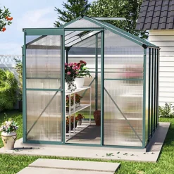 Livingandhome 8 X 6 Ft Polycarbonate Greenhouse Aluminium Frame Garden Green House With Base Foundation,Green 7 Livingandhome 8 X 6 Ft Polycarbonate Greenhouse Aluminium Frame Garden Green House With Base Foundation,Green -HOMCO Garden Shop livingandhome 8 x 6 ft polycarbonate greenhouse aluminium frame garden green house with base foundation green0735940226196 02c MP