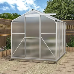 Livingandhome 8 X 6 Ft Polycarbonate Greenhouse Aluminium Frame Garden Green House With Base Foundation,Silver -HOMCO Garden Shop livingandhome 8 x 6 ft polycarbonate greenhouse aluminium frame garden green house with base foundation silver0735940226097 03c MP