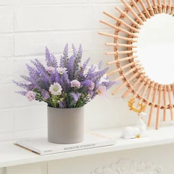 Livingandhome Artificial Lavender Potted Purple Flower Rustic Wood Planter Tabletop Decor -HOMCO Garden Shop livingandhome artificial lavender potted purple flower rustic wood planter tabletop decor0735940276450 02c MP