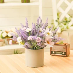 Livingandhome Artificial Lavender Potted Purple Flower Rustic Wood Planter Tabletop Decor -HOMCO Garden Shop livingandhome artificial lavender potted purple flower rustic wood planter tabletop decor0735940276450 03c MP