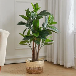 Livingandhome Artificial Rubber Tree Indoor Decorative Plant In Black Pot 90 Cm -HOMCO Garden Shop livingandhome artificial rubber tree indoor decorative plant in black pot 90 cm0735940245609 02c MP