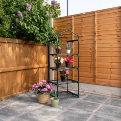 Mini 130cm Tall 4 Shelves / Tiers Garden Greenhouse Green House -HOMCO Garden Shop mini 130cm tall 4 shelves tiers garden greenhouse green house5056589102173 04c MP
