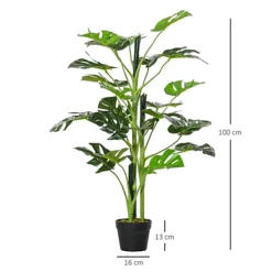 Outsunny 100cm/3.3FT Artificial Monstera Tree Fake Plant In Pot Indoor Outdoor -HOMCO Garden Shop outsunny 100cm 3 3ft artificial monstera tree fake plant in pot indoor outdoor5056399120893 03c MP