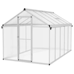 Outsunny 10x6ft Aluminium Greenhouse With/ Door Window Galvanized Base PC Panel -HOMCO Garden Shop outsunny 10x6ft aluminium greenhouse with door window galvanized base pc panel5056029874028 02c MP