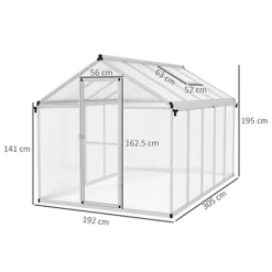 Outsunny 10x6ft Aluminium Greenhouse With/ Door Window Galvanized Base PC Panel -HOMCO Garden Shop outsunny 10x6ft aluminium greenhouse with door window galvanized base pc panel5056029874028 03c MP