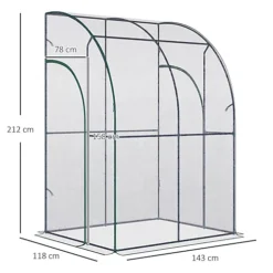 Outsunny 143 X 118 X 212cm Walk-In Lean To Wall Tunnel PVC Greenhouse With Doors -HOMCO Garden Shop outsunny 143 x 118 x 212cm walk in lean to wall tunnel pvc greenhouse with doors5056534557300 03c MP