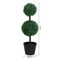 Outsunny 2 PCS Artificial Double Ball Tree W/ Pot Home Decoration Imitation 15cm -HOMCO Garden Shop outsunny 2 pcs artificial double ball tree w pot home decoration imitation 15cm5056029878385 03c MP