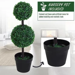 Outsunny 2 PCS Artificial Double Ball Tree W/ Pot Home Decoration Imitation 15cm -HOMCO Garden Shop outsunny 2 pcs artificial double ball tree w pot home decoration imitation 15cm5056029878385 06c MP