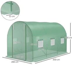 Outsunny 3.5 X 2 X 2 M Polytunnel Greenhouse, Walk In Pollytunnel Tent With Steel Frame, PE Cover, Green -HOMCO Garden Shop outsunny 3 5 x 2 x 2 m polytunnel greenhouse walk in pollytunnel tent with steel frame pe cover green5056602961466 03c MP