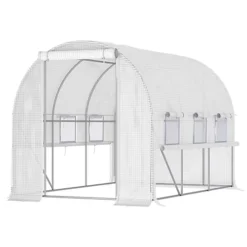 Outsunny 3 X 2 X 2m Walk-in Tunnel Greenhouse PE Cover Mesh Window White -HOMCO Garden Shop outsunny 3 x 2 x 2m walk in tunnel greenhouse pe cover mesh window white5056534561987 02c MP