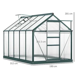 Outsunny 6x10ft Walk-In Polycarbonate Greenhouse Plant Grow Galvanized Aluminium -HOMCO Garden Shop outsunny 6x10ft walk in polycarbonate greenhouse plant grow galvanized aluminium5056399117732 03c MP