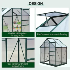 Outsunny 6x4ft Walk-In Polycarbonate Greenhouse Plant Grow Galvanized Aluminium -HOMCO Garden Shop outsunny 6x4ft walk in polycarbonate greenhouse plant grow galvanized aluminium5056399104381 04c MP