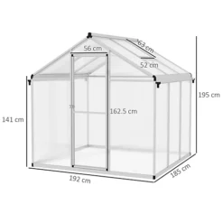 Outsunny 6x6ft Aluminium Greenhouse With/ Door Window Galvanized Base PC Panel -HOMCO Garden Shop outsunny 6x6ft aluminium greenhouse with door window galvanized base pc panel5056029873984 03c MP