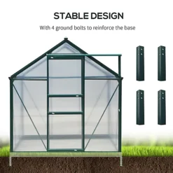Outsunny 6x8ft Walk-In Polycarbonate Greenhouse Plant Grow Galvanized Aluminium -HOMCO Garden Shop outsunny 6x8ft walk in polycarbonate greenhouse plant grow galvanized aluminium5056029815786 06c MP