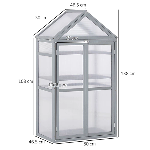 Outsunny 80x47x138cm Wood Cold Frame Greenhouse For Plants PC Board Grey 5 Outsunny 80x47x138cm Wood Cold Frame Greenhouse For Plants PC Board Grey - Image 3