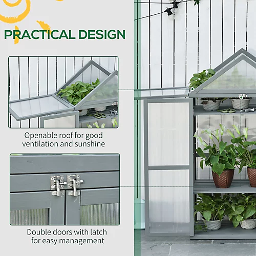 Outsunny 80x47x138cm Wood Cold Frame Greenhouse For Plants PC Board Grey 6 Outsunny 80x47x138cm Wood Cold Frame Greenhouse For Plants PC Board Grey - Image 4
